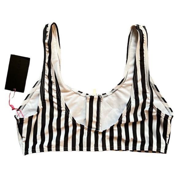 South Beach Black White Stripes Print Swim Top, US14/L - Picture 4 of 7